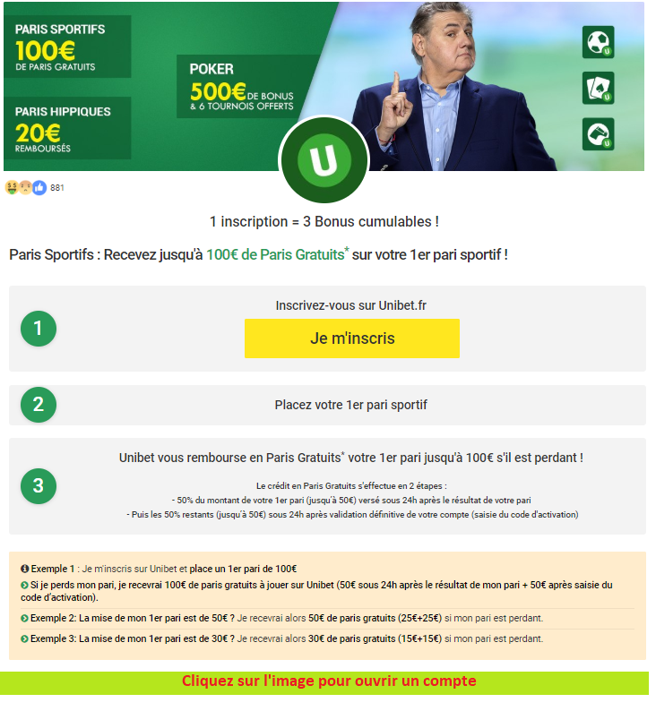 Bonus d'entrée offert par Unibet